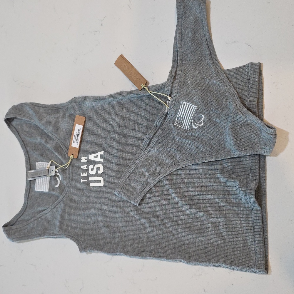2pcs SKIMS Soft Lounge Rib Tank + Thong Team USA PARALYMPIC HEATHER GRAY - Picture 1 of 14